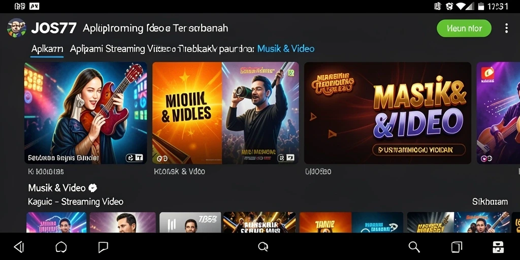 Tampilan antarmuka aplikasi JOS77 yang menarik untuk Streaming Video.