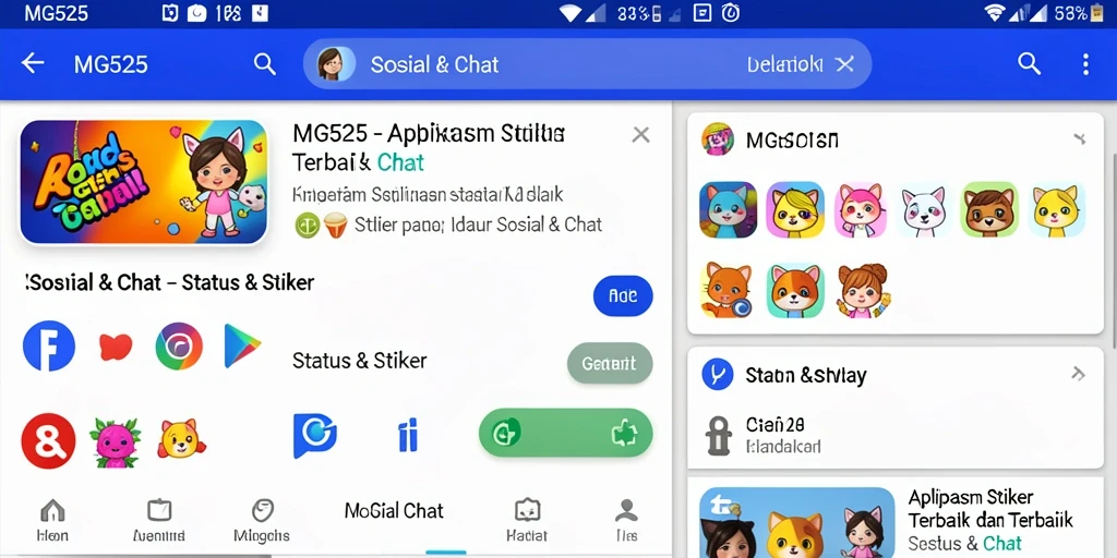 Antarmuka menarik dari MG525 dengan beragam stiker dan status.